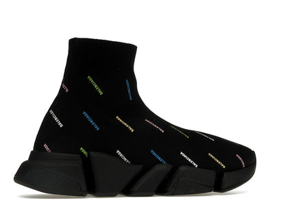 Balenciaga Speed 2.0 AllOver Logo Recycled Knit Black Multicolor