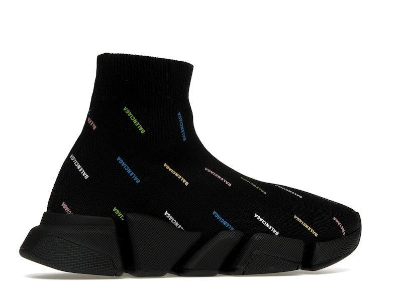 Balenciaga Speed 2.0 AllOver Logo Recycled Knit Black Multicolor