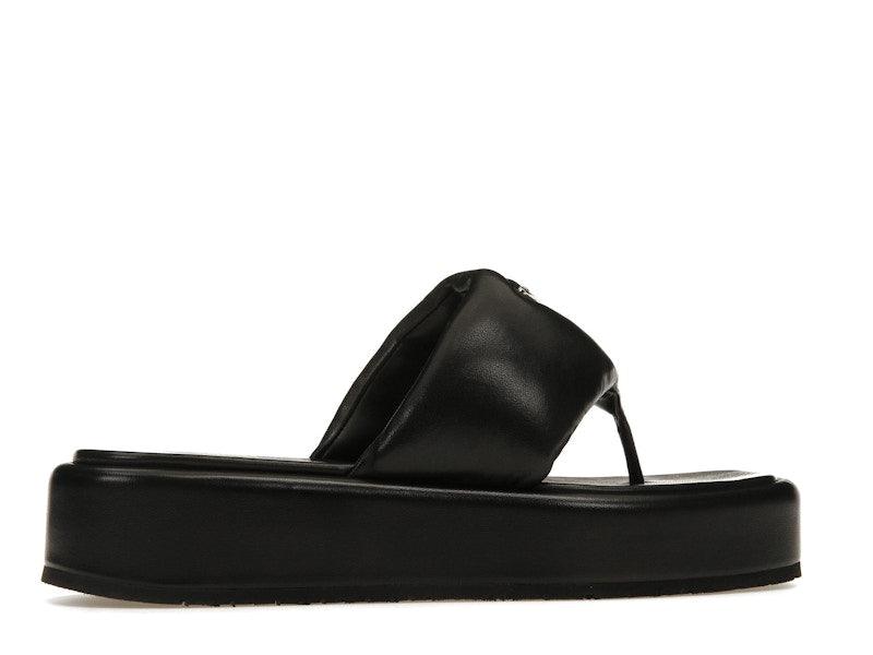Prada Soft Padded 35mm Thong Wedge Sandals Black Nappa Leather
