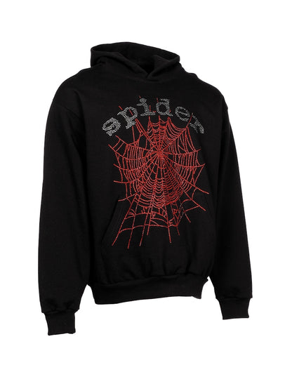 Sp5der OG Rhinestone Logo Hoodie Black