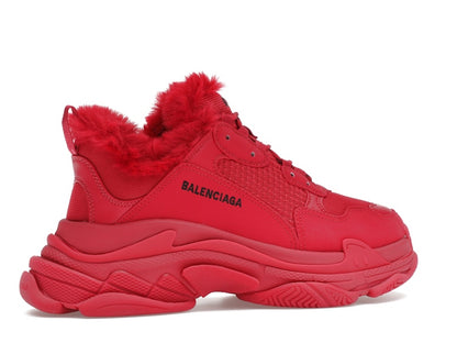 Balenciaga Triple S Faux Fur Burgundy