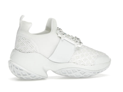 Roger Vivier Viv' Run Fabric White Crystal Buckle (Women's)