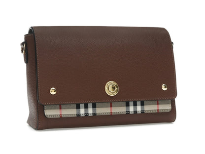 Burberry Vintage Check and Leather Note Crossbody Bag Tan