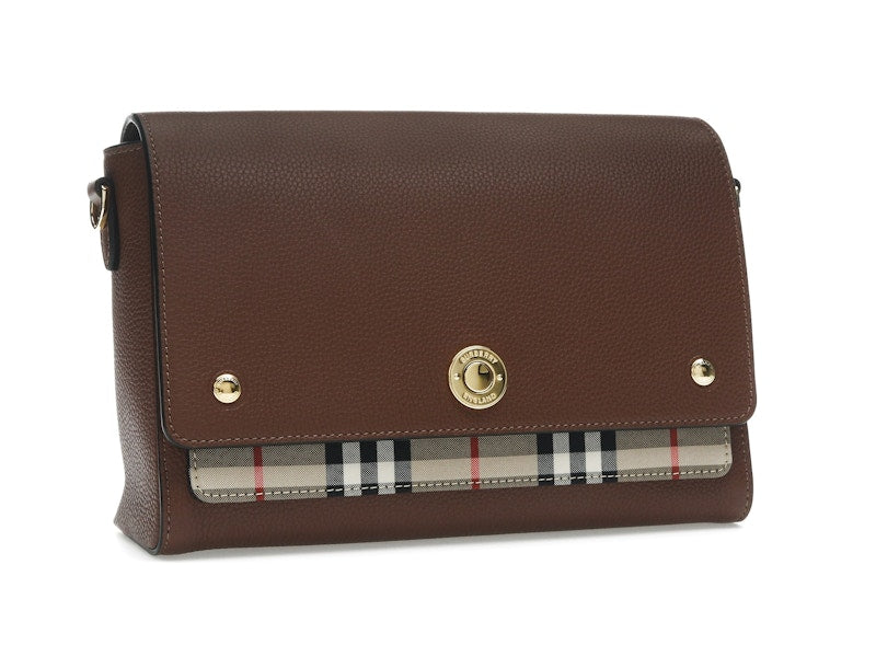 Burberry Vintage Check and Leather Note Crossbody Bag Tan