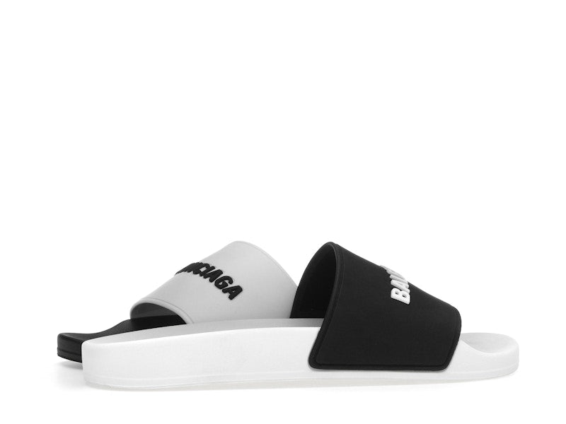 Balenciaga Pool Slides Logo White Black Alternate
