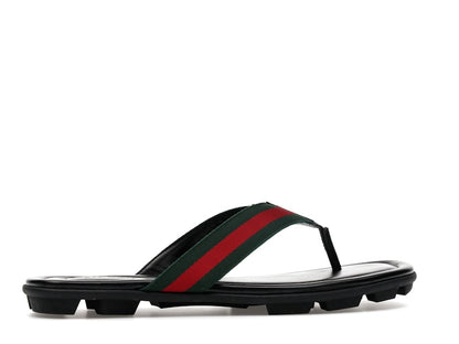 Gucci Web and Leather Thong Sandal Black Leather