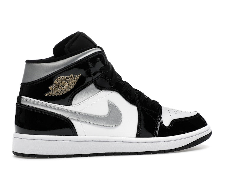 Jordan 1 Mid SE Patent Black White Metallic Silver Metallic Gold