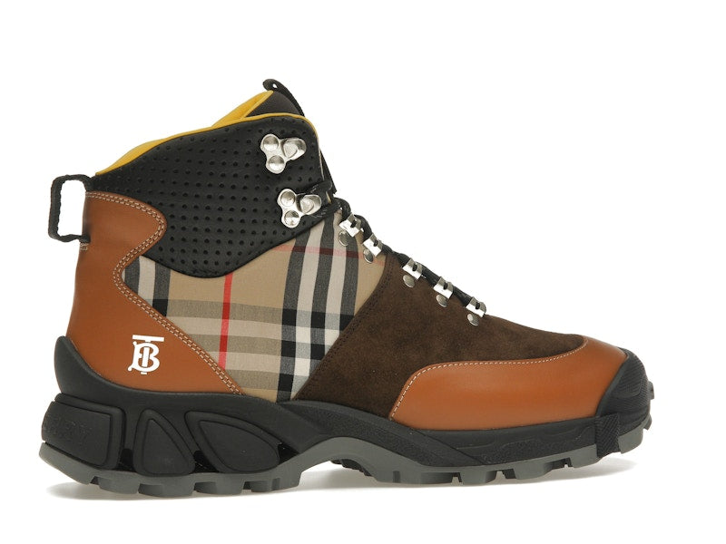 Burberry Vintage Check Tor Boots Beige Brown Black