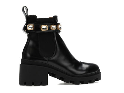 Gucci Crystal Belt 60mm Ankle Boot Black Leather