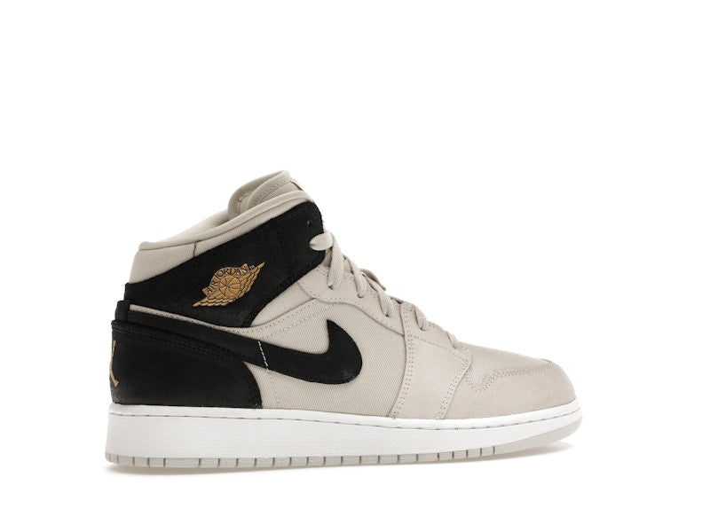 Jordan 1 Mid Light Bone Metallic Gold Black (GS)