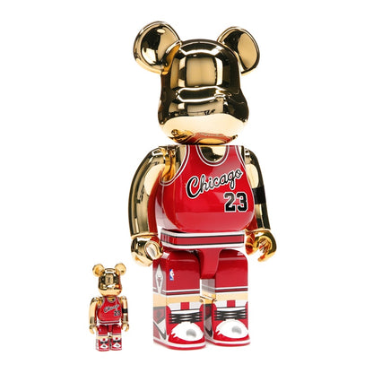 Bearbrick Michael Jordan 1985 Rookie Jersey 100% & 400% Set Gold Chrome