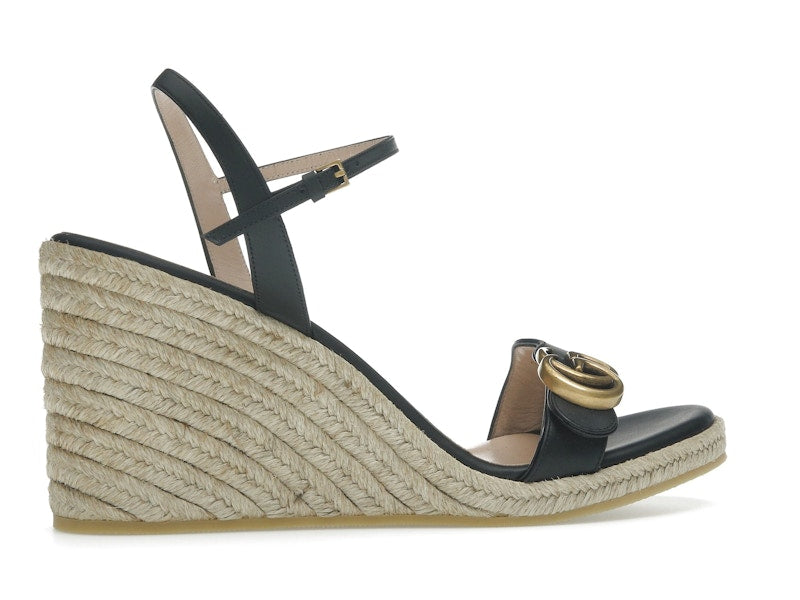 Gucci Double G 95mm Platform Espadrille Black Leather
