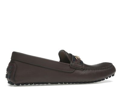 Gucci Ayrton Webbing-Trimmed Horsebit Leather Driver Loafers Brown