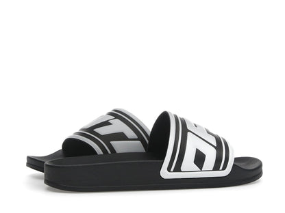 OFF-WHITE Embossed Logo Pool Slides Black White (Women's)