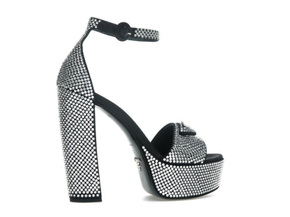 Prada 135mm Crystal Platform Sandals Black Satin