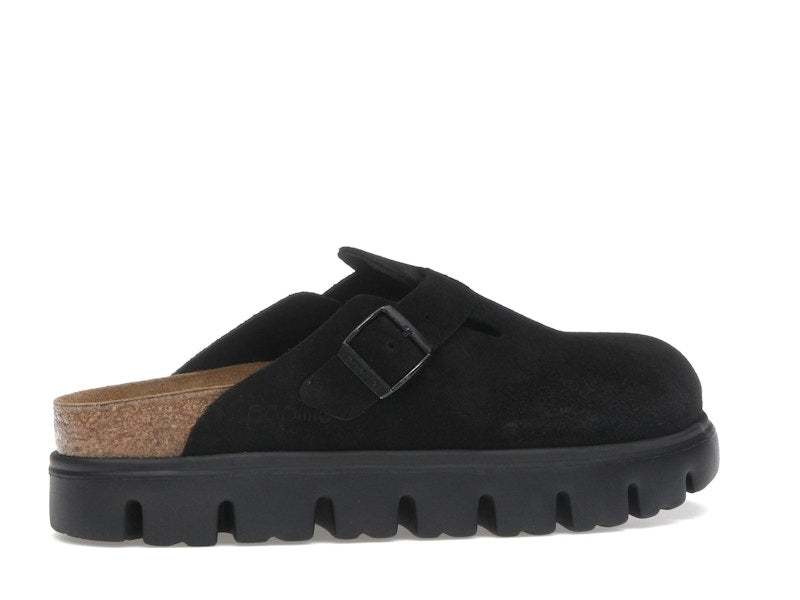 Birkenstock Boston Chunky Suede Black Black Sole (Narrow) (Women's)