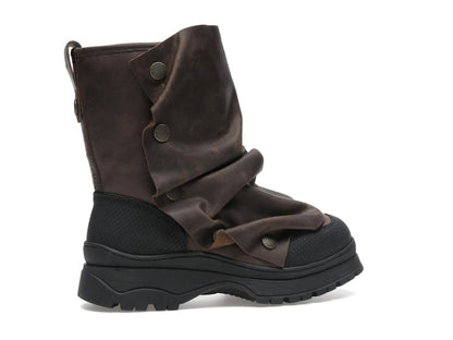 H&M x Glenn Martens Gaiter-Detail Leather Boots Dark Brown