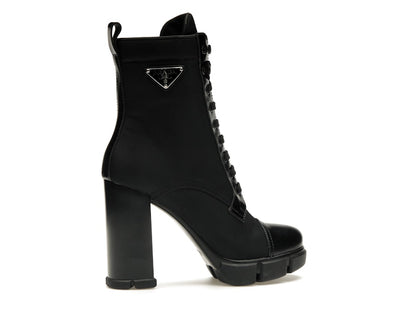 Prada 110 mm Nylon Booties Black Brushed Leather