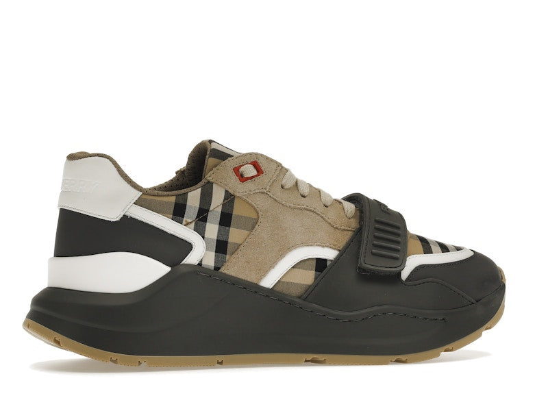 Burberry Ramsey Vintage Check Suede Leather Sneakers Grey Archive Beige