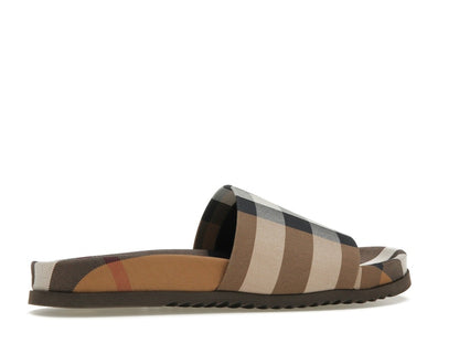 Burberry Check Cotton Slides Birch Brown
