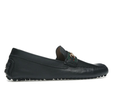 Gucci Ayrton Webbing-Trimmed Horsebit Leather Driver Loafers Black