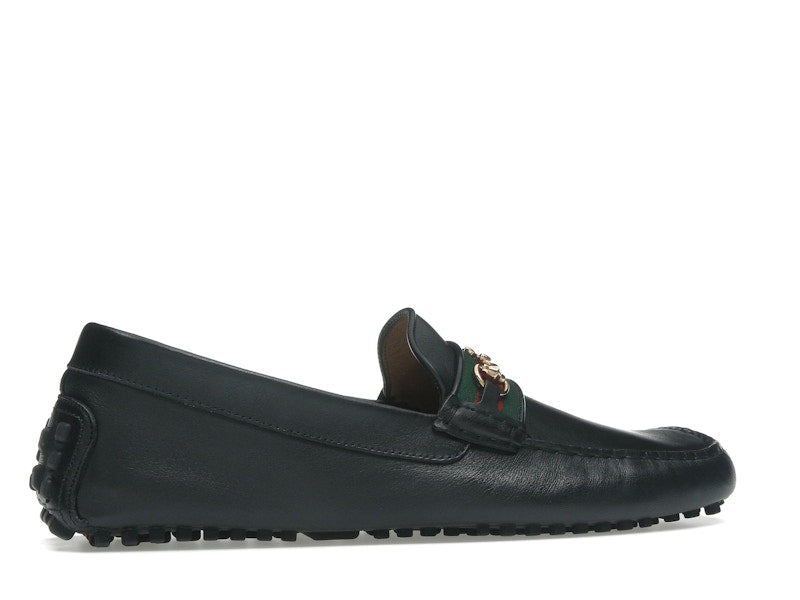 Gucci Ayrton Webbing-Trimmed Horsebit Leather Driver Loafers Black