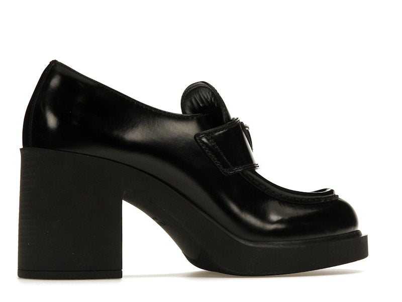 Prada Chocolate High-Heeled 85mm Loafers Black Brushed Leather