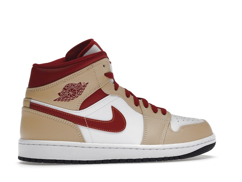 Jordan 1 Mid Light Curry Cardinal