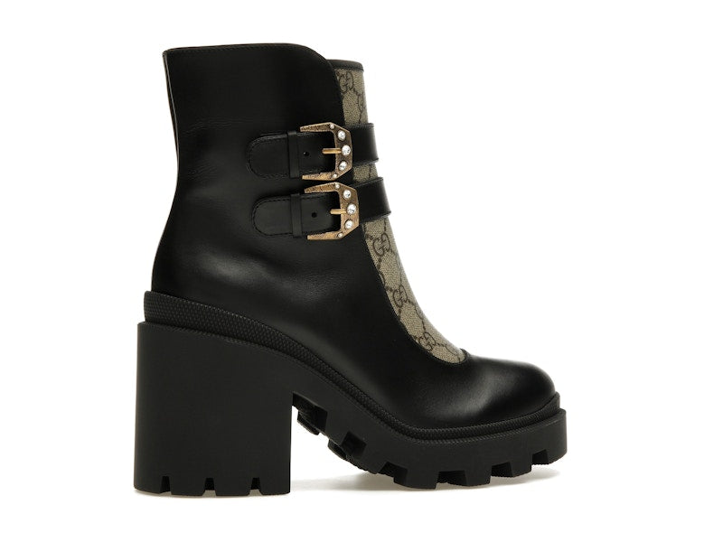 Gucci Buckles Ankle Boots Black Beige (Women's)