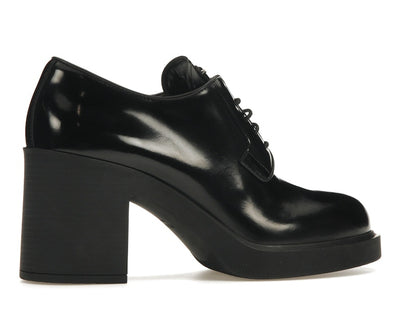 Prada Lace Up 85mm Heels Black Brushed Leather