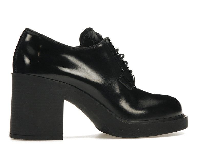 Prada Lace Up 85mm Heels Black Brushed Leather