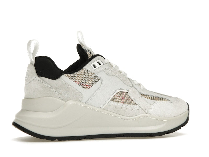 Burberry Logo Print Leather, Suede and Check Mesh Sneakers Archive Beige White (Women's)