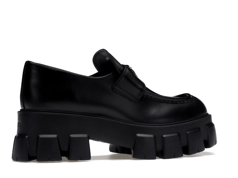 Prada Monolith 55mm Loafer Black Brushed Leather