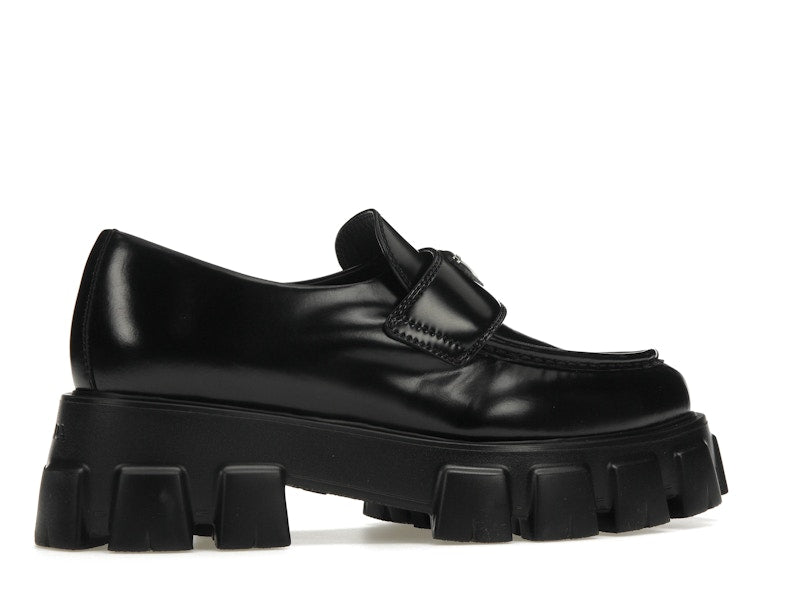 Prada Monolith 55mm Pointy Loafer Black Brushed Leather