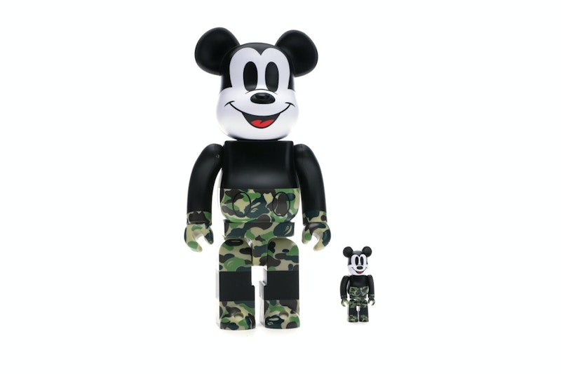 Bearbrick BAPE Mickey Mouse 100% & 400% Set Black/Green Camo