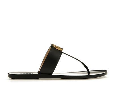Gucci Double G Thong Sandal Black Leather