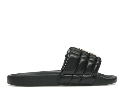 Burberry Monogram Motif Quilted Lambskin Slides Black Gold-tone