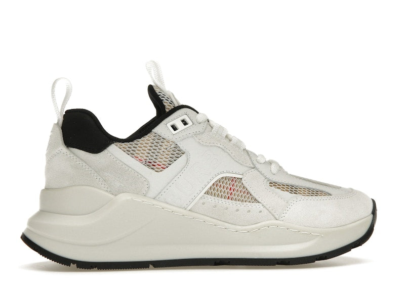 Burberry Logo Print Leather, Suede and Check Mesh Sneakers Archive Beige White (Women's)