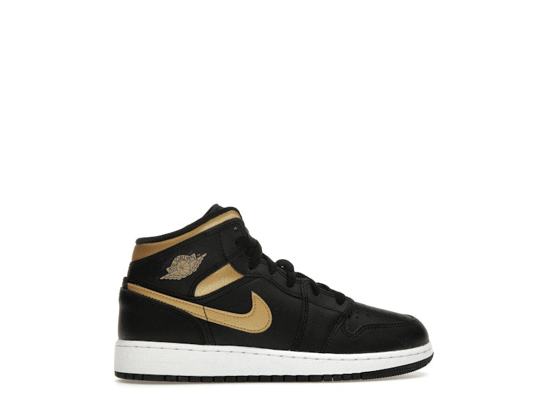 Jordan 1 Mid Black Metallic Gold Swoosh (GS)