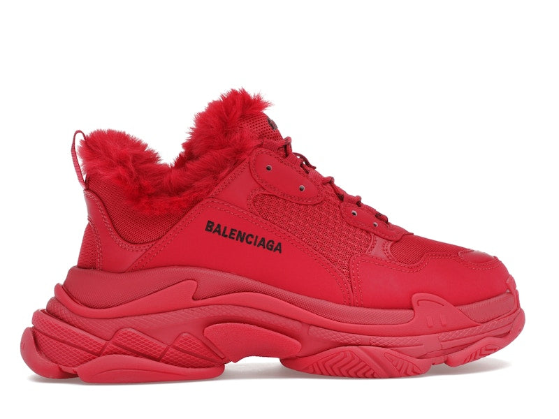 Balenciaga Triple S Faux Fur Burgundy