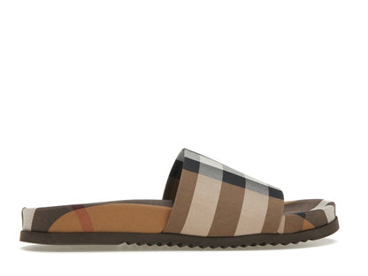 Burberry Check Cotton Slides Birch Brown