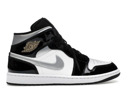 Jordan 1 Mid SE Patent Black White Metallic Silver Metallic Gold