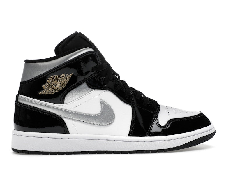 Jordan 1 Mid SE Patent Black White Metallic Silver Metallic Gold