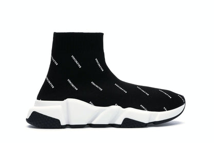 Balenciaga Speed Trainer Logo Print Black White (Women's)