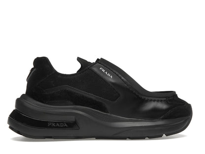 Prada Brushed Leather Sneakers Bike Fabric Suede Black