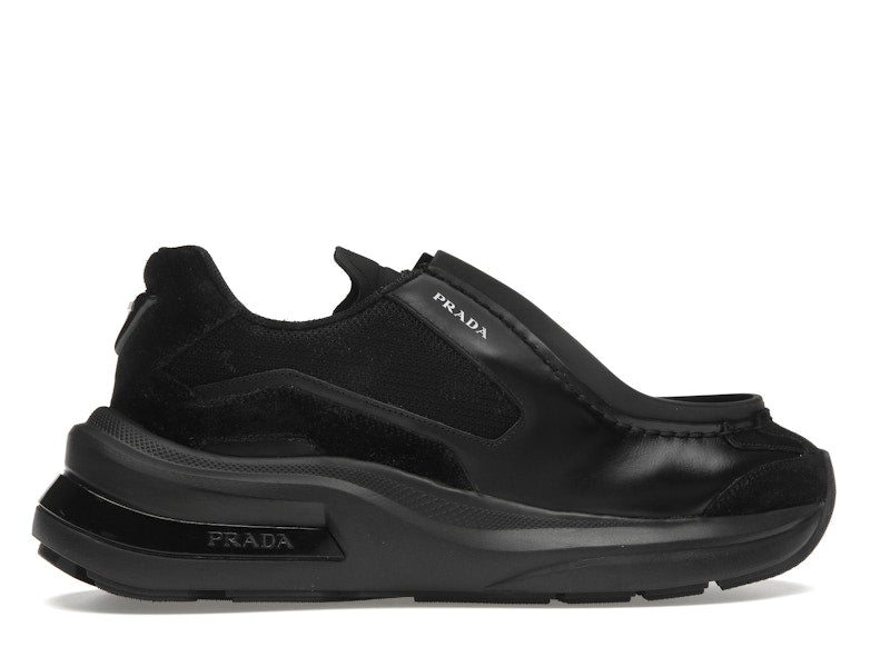 Prada Brushed Leather Sneakers Bike Fabric Suede Black