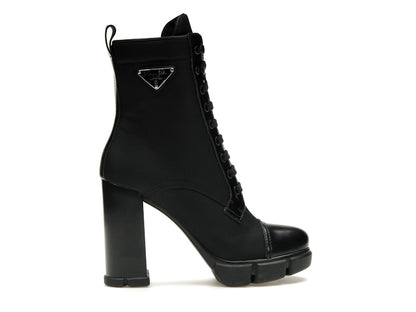 Prada 110 mm Nylon Booties Black Brushed Leather