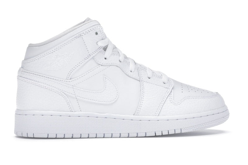 Jordan 1 Mid Triple White Tumbled Leather (GS)
