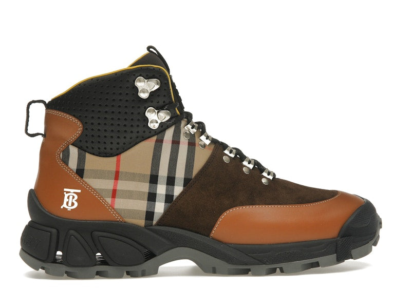 Burberry Vintage Check Tor Boots Beige Brown Black