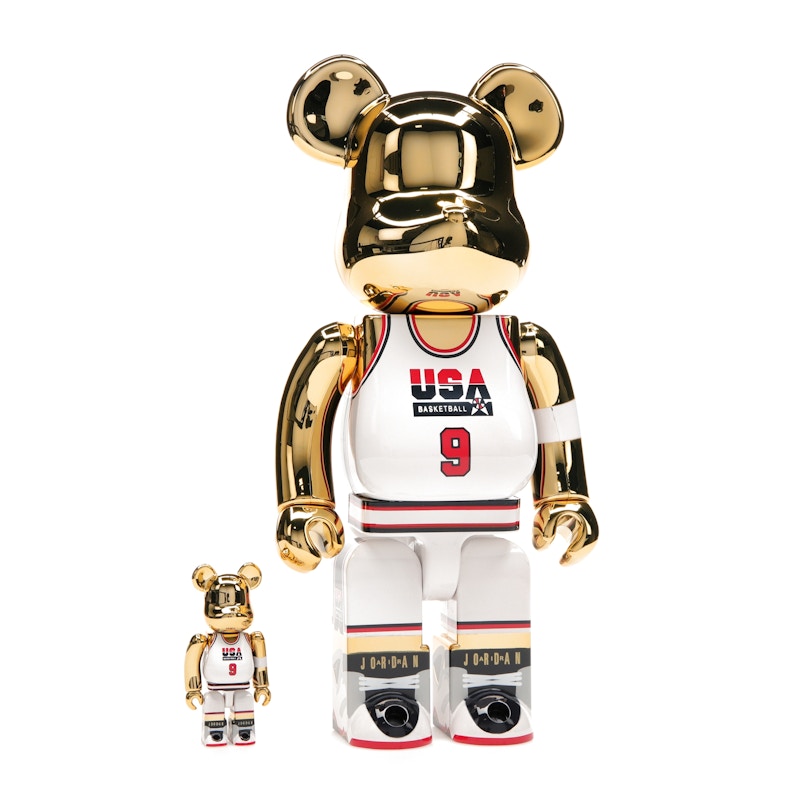 Bearbrick Michael Jordan 1992 Team USA (Dream Team) 100% & 400% Set Gold Chrome